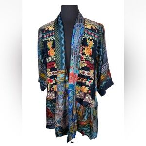 NWT JOHNNY WAS KOBEN CANVAS EMBROIDERED KIMONO 100% SILK SZ M